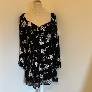 Altar’d State Black Floral Chiffon Mini Dress – Size M